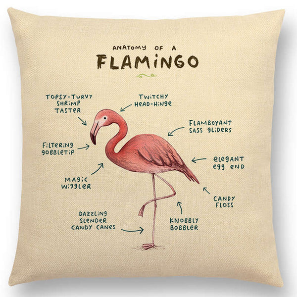 Funny Animals Anatomy Flamingo  Pillow Case
