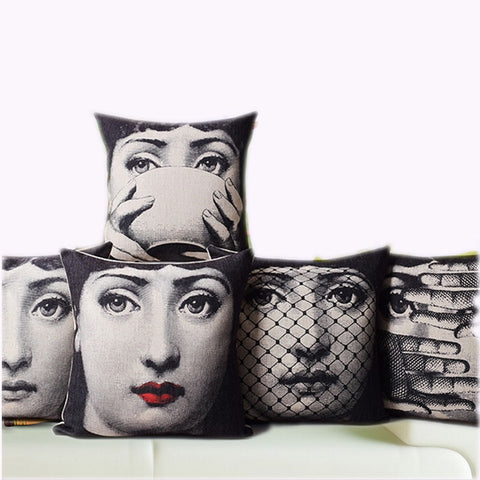 Vintage Fornasetti Art Beauty Face SKULL Custom Made Pillow Cover