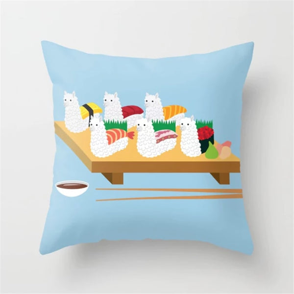 Alpaca Pattern Square Cushion Cover Pillowcase