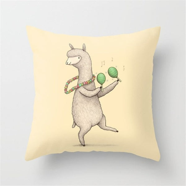 Alpaca Pattern Square Cushion Cover Pillowcase