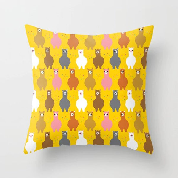 Alpaca Pattern Square Cushion Cover Pillowcase