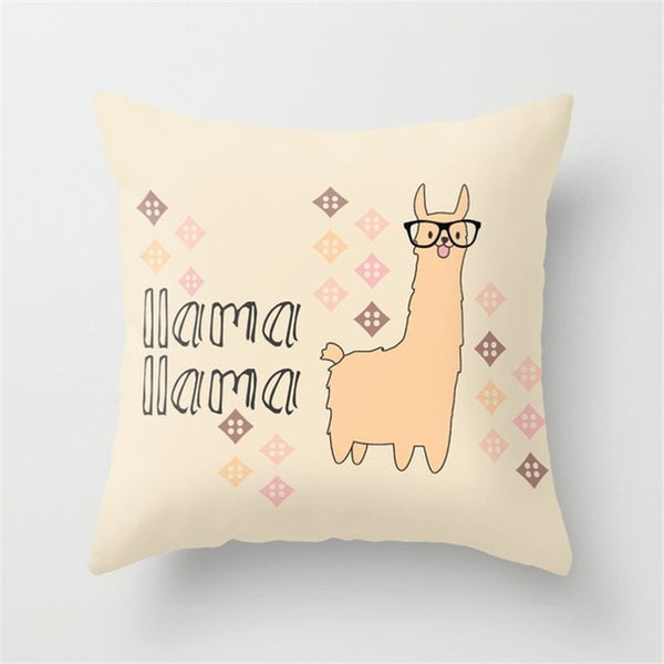 Alpaca Pattern Square Cushion Cover Pillowcase