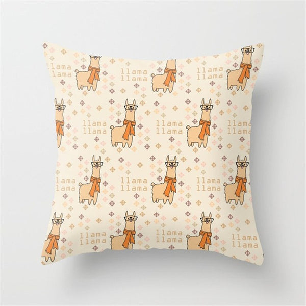 Alpaca Pattern Square Cushion Cover Pillowcase