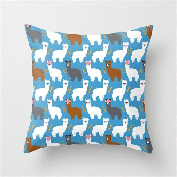 Alpaca Pattern Square Cushion Cover Pillowcase