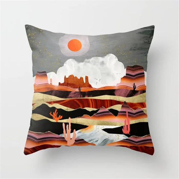 Geometric Landscape Painting Cushion Cover