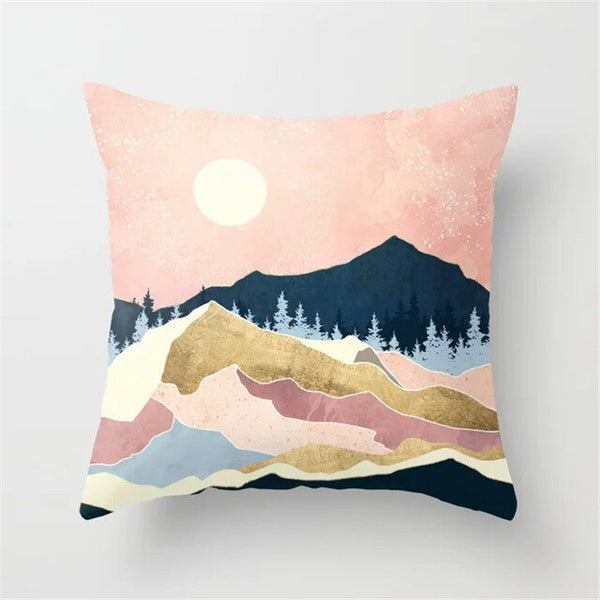 Geometric Landscape Painting Cushion Cover
