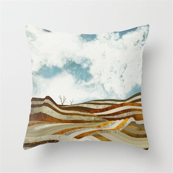Geometric Landscape Painting Cushion Cover
