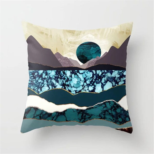 Geometric Landscape Painting Cushion Cover