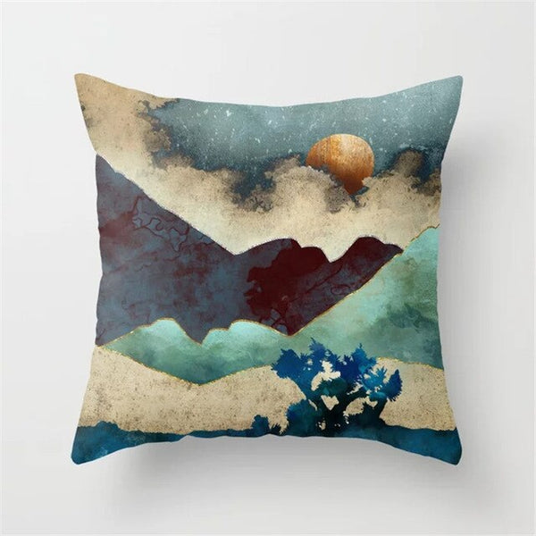 Geometric Landscape Painting Cushion Cover