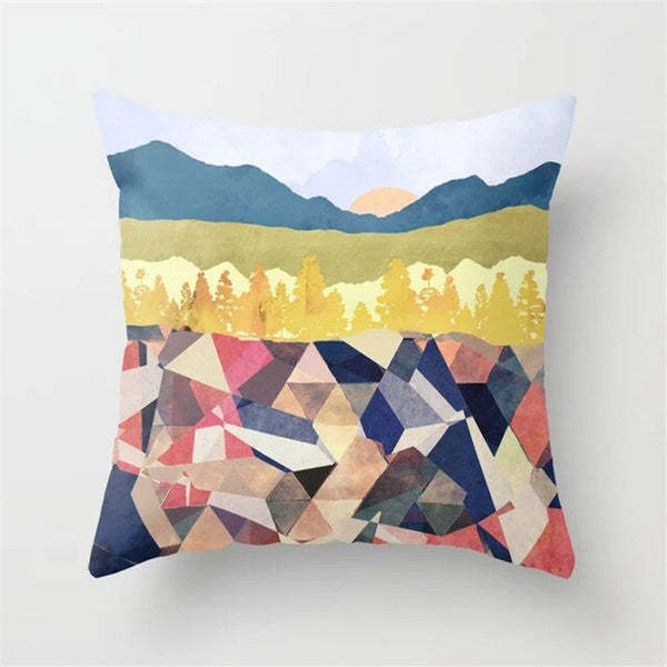 Geometric Landscape Painting Cushion Cover