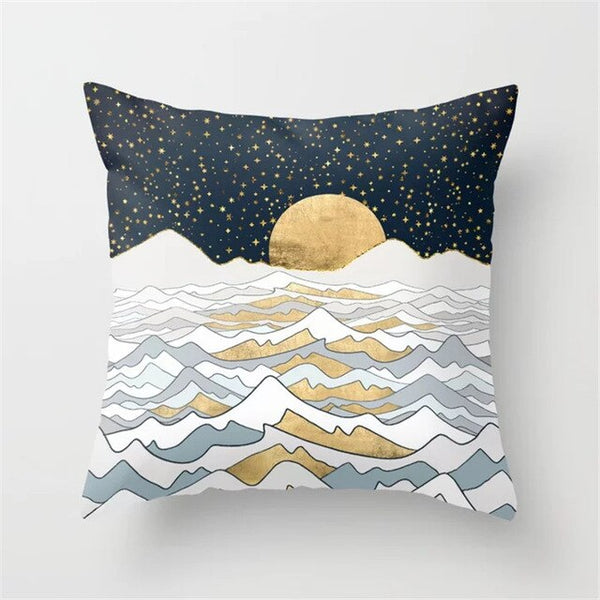Geometric Landscape Painting Cushion Cover