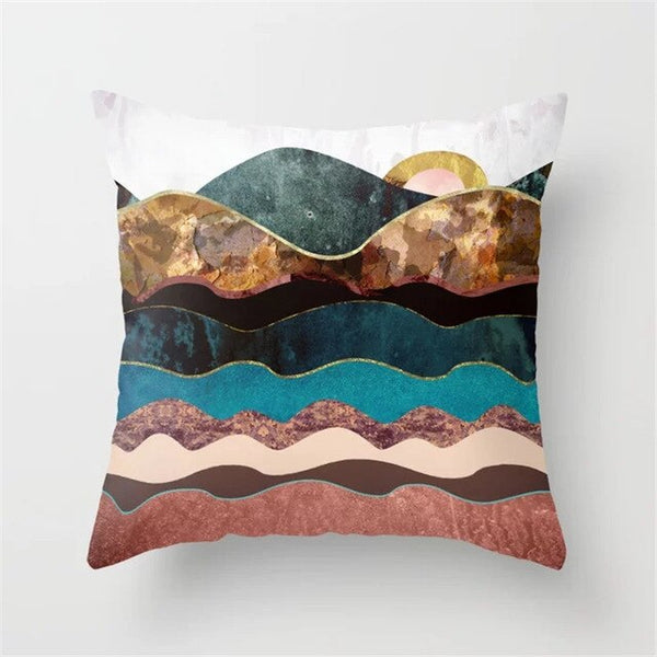 Geometric Landscape Painting Cushion Cover