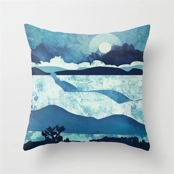 Geometric Landscape Painting Cushion Cover