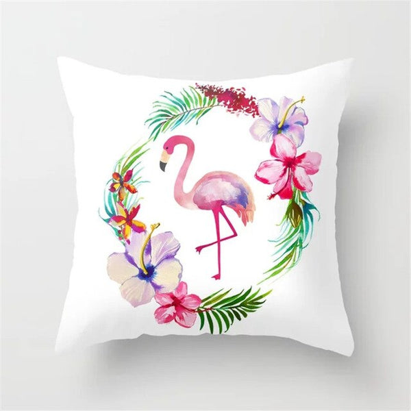 Pink Flamingo Flower Birds Pillow Case