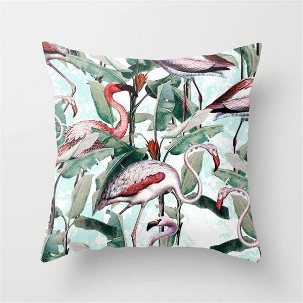 Pink Flamingo Flower Birds Pillow Case