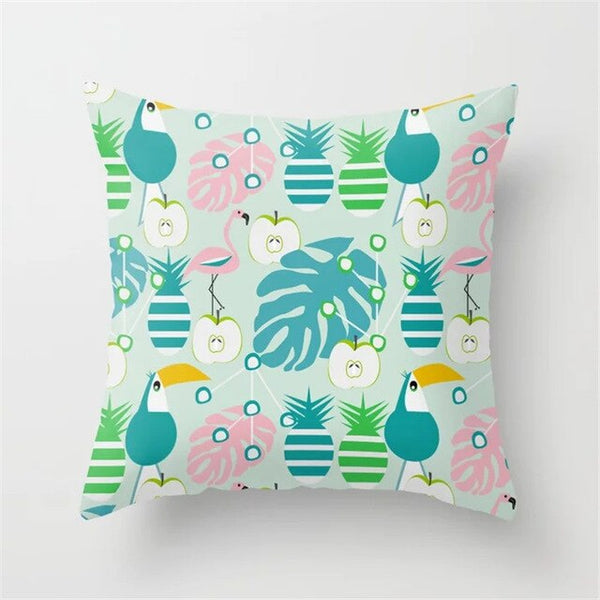 Pink Flamingo Flower Birds Pillow Case
