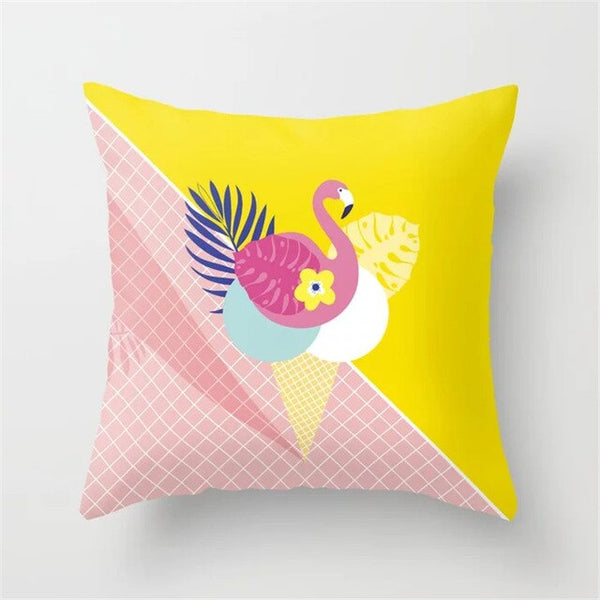 Pink Flamingo Flower Birds Pillow Case