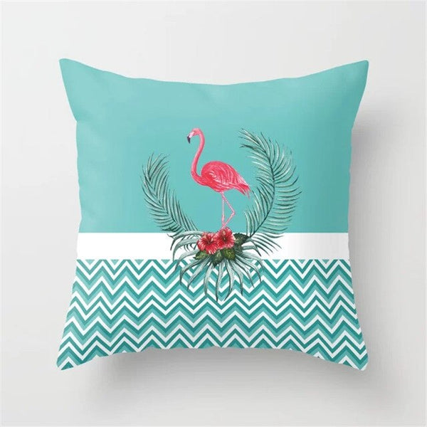 Pink Flamingo Flower Birds Pillow Case