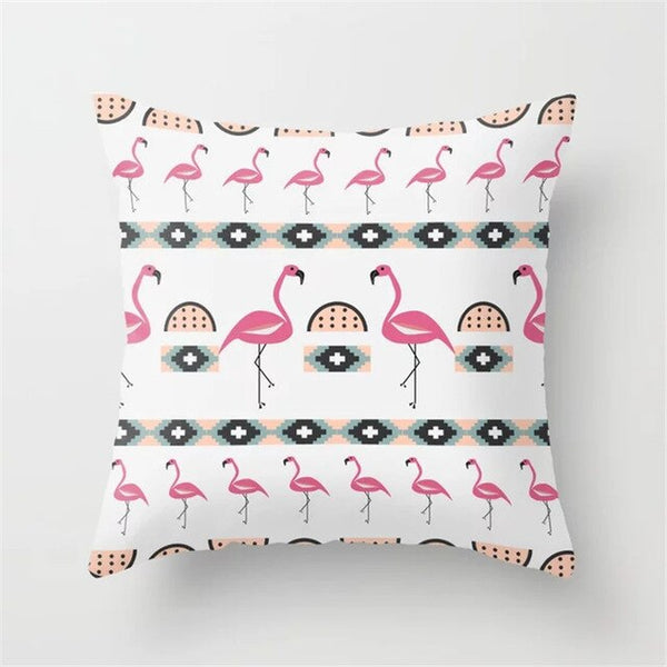 Pink Flamingo Flower Birds Pillow Case