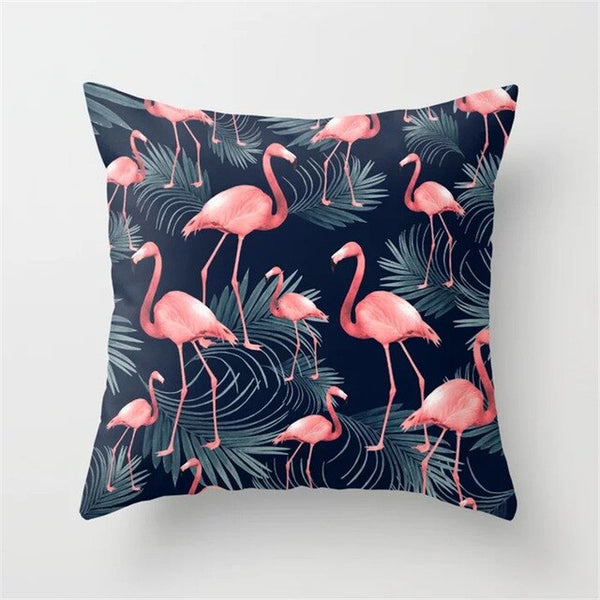 Pink Flamingo Flower Birds Pillow Case