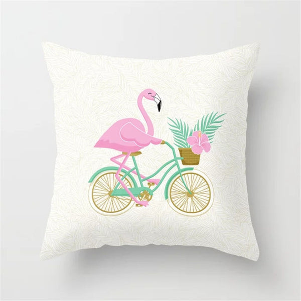 Pink Flamingo Flower Birds Pillow Case
