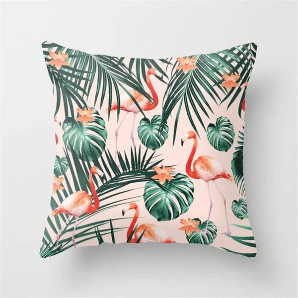 Pink Flamingo Flower Birds Pillow Case