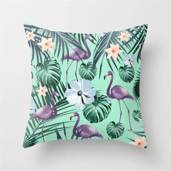 Pink Flamingo Flower Birds Pillow Case