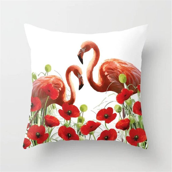 Pink Flamingo Flower Birds Pillow Case