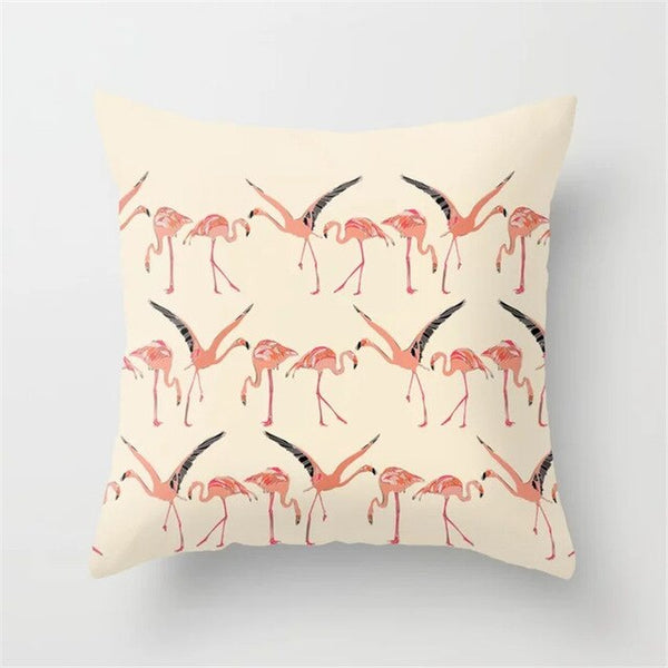 Pink Flamingo Flower Birds Pillow Case