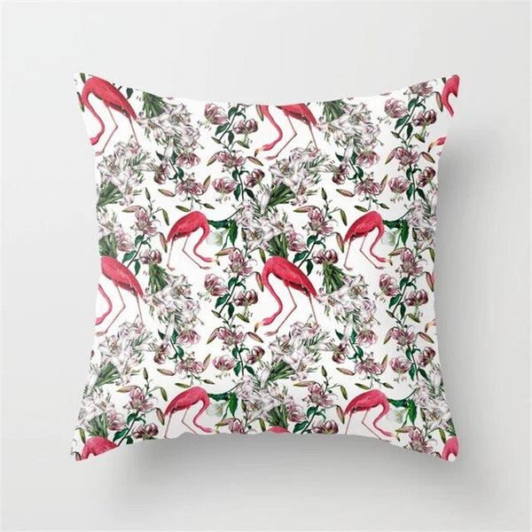 Pink Flamingo Flower Birds Pillow Case