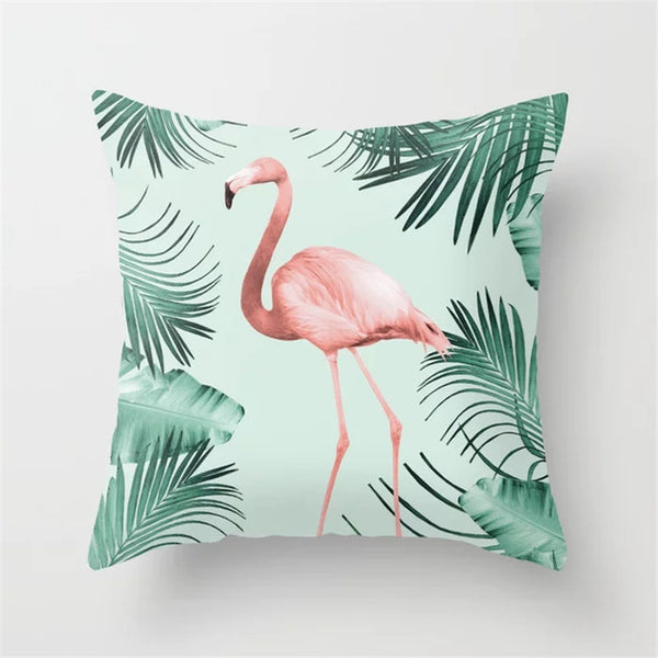 Pink Flamingo Flower Birds Pillow Case