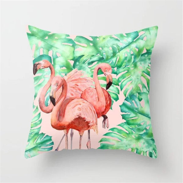 Pink Flamingo Flower Birds Pillow Case