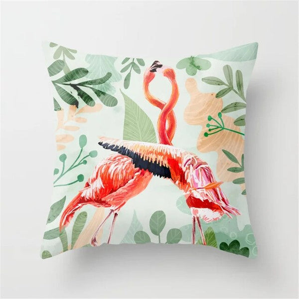 Pink Flamingo Flower Birds Pillow Case