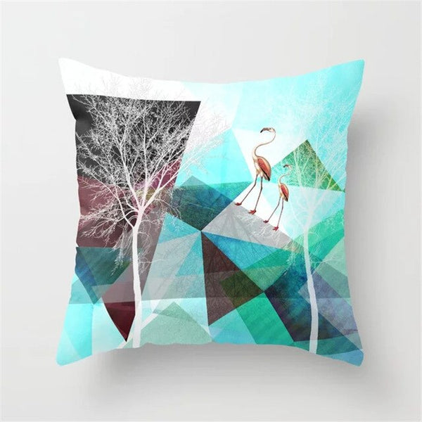 Pink Flamingo Flower Birds Pillow Case