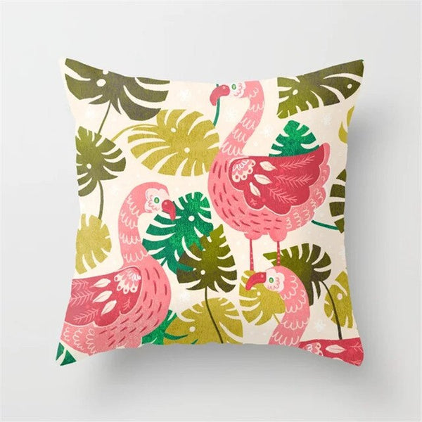 Pink Flamingo Flower Birds Pillow Case
