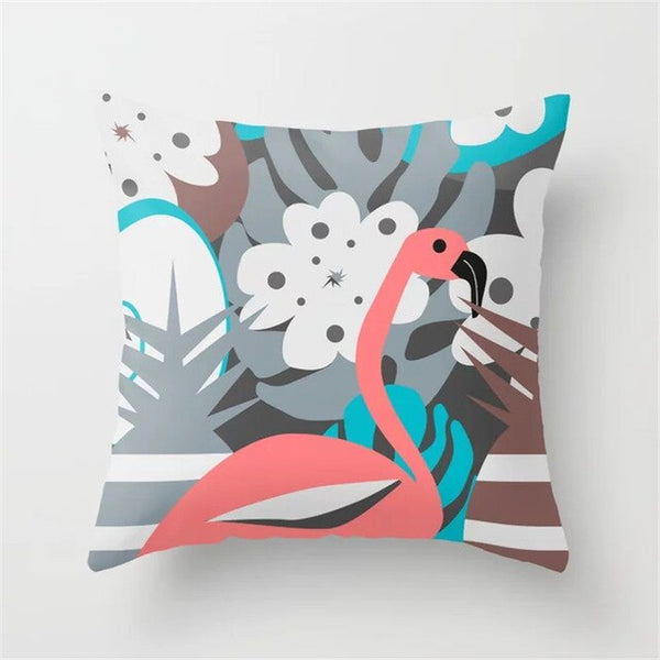 Pink Flamingo Flower Birds Pillow Case