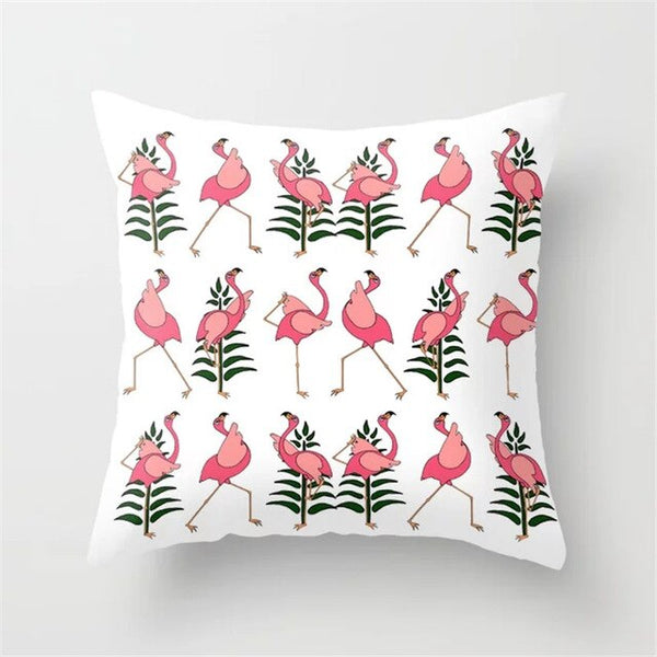 Pink Flamingo Flower Birds Pillow Case