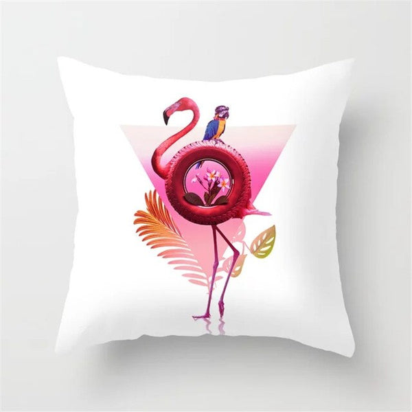 Pink Flamingo Flower Birds Pillow Case