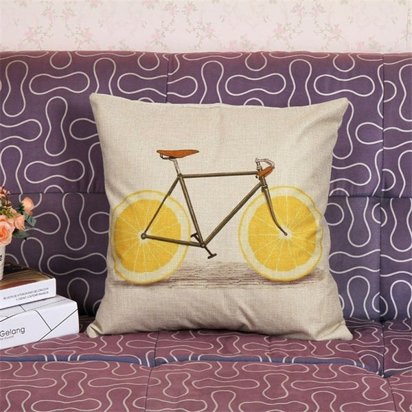 Lemon Bicycle Decorative Yellow Cushion Cover