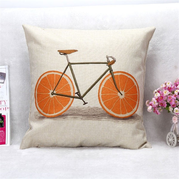 Lemon Bicycle Decorative Yellow Cushion Cover
